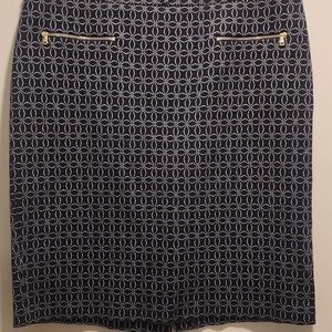 Talbots Dark Blue Patterned Pencil Skirt with Gold Accents